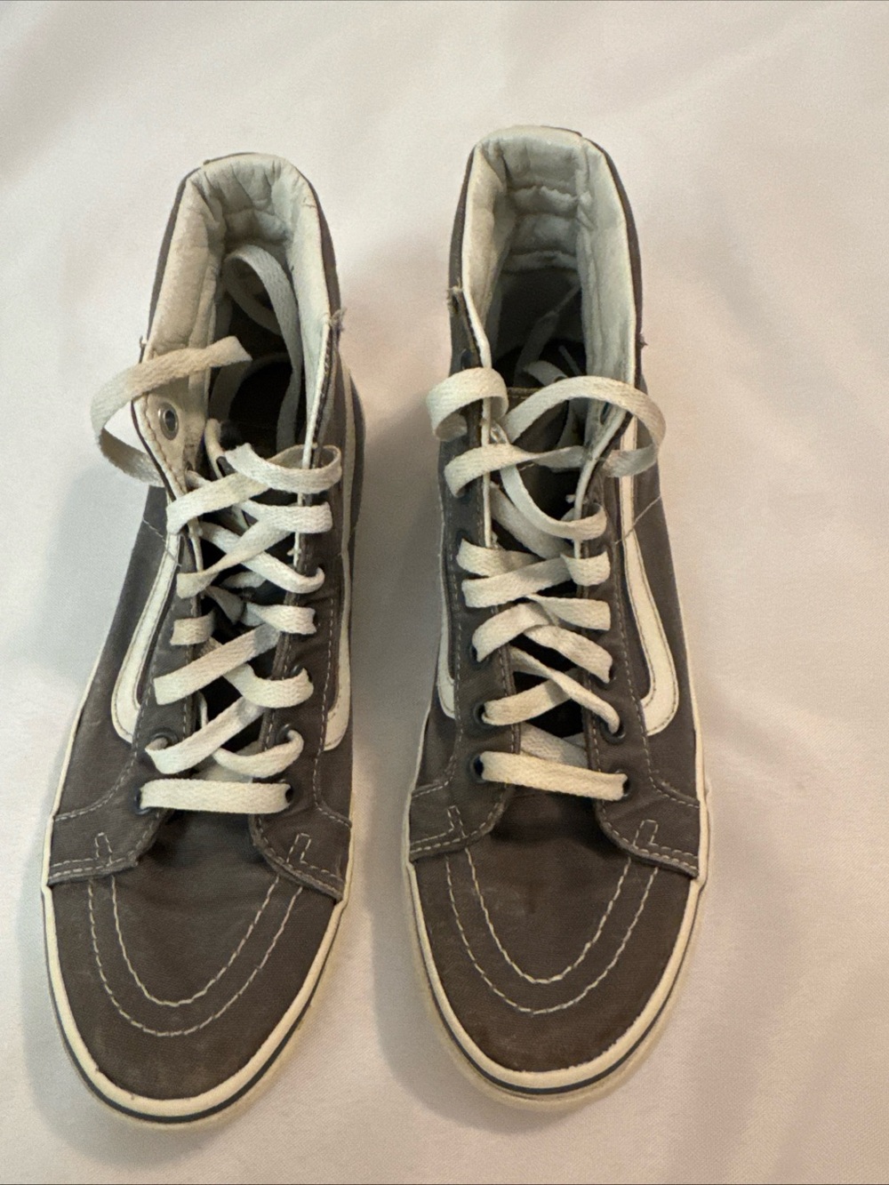 Vans Gray and White High-Top Skate Shoes